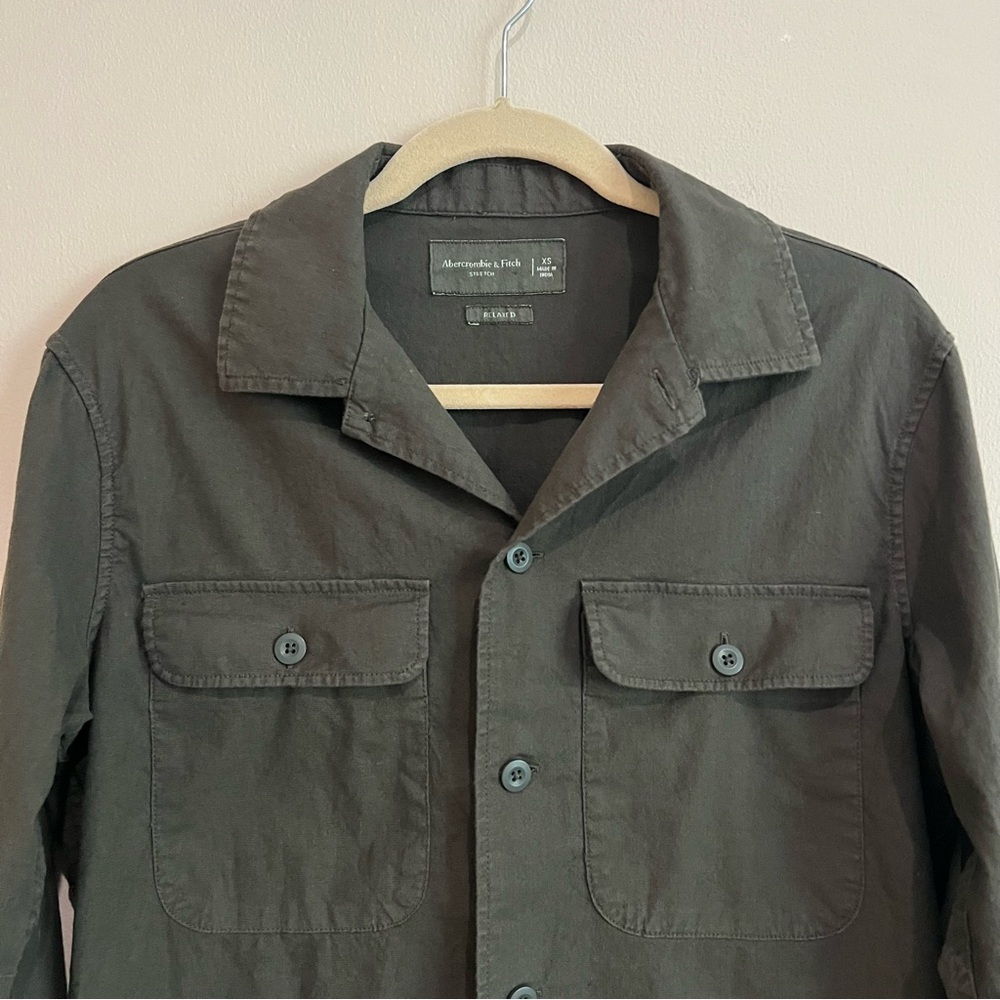 Abercrombie & Fitch Linen Blend Long Sleeve Button Down Shirt Olive Green XS - Picture 3 of 11
